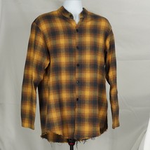 Oro Yellow Blue Gray Flannel Button Up Ripped Hem XL - £80.12 GBP