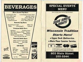 State Street Brats Special Events Menu State Street Madison Wisconsin - £14.38 GBP