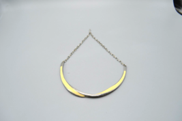 Vintage Enamel Twist Curved Bar Necklace Cream Light Yellow Silver Tone - £14.45 GBP