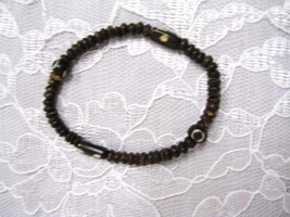 New Single Strand Brown Dotted Deco Design Bison Bone Bead Stretch Bracelet - £4.00 GBP