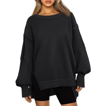 Womens Black Y2K Hoodies Oversized Sweatshirts Casual Crewneck Winter Sw... - £47.71 GBP