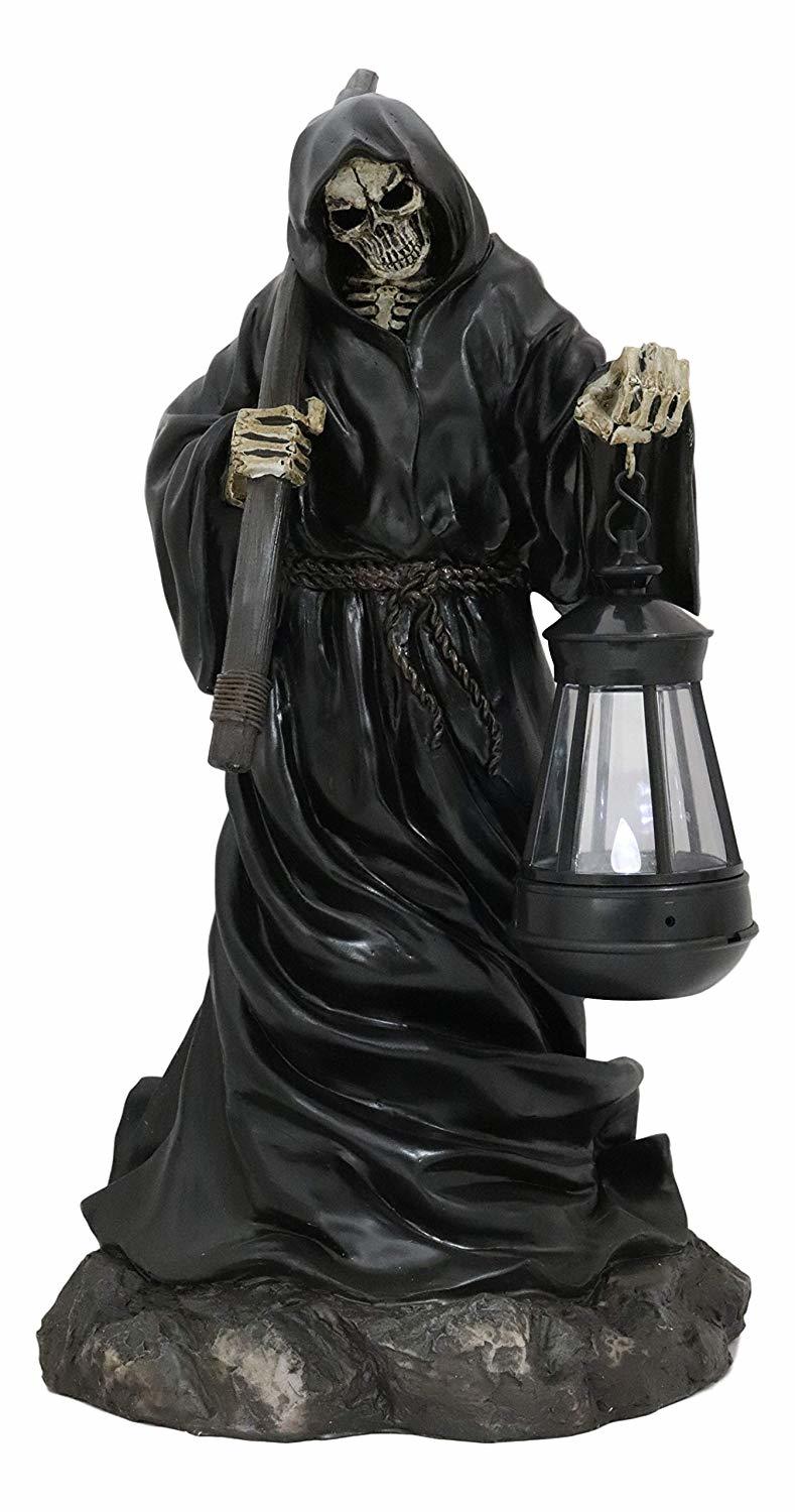 Ebros 16.5"Tall Beacon of The Styx Grim Reaper Solar Lantern LED Light Statue