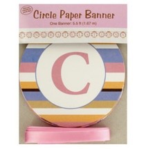 5.5’ ft CONGRATULATIONS Ribbon Circle Banner pastel stripes baby bridal ... - $3.52