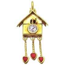 Vintage 14K Gold Sloan &amp; Co. Cuckoo Clock with Red Enamel Hearts 1930s - £317.79 GBP