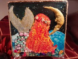 MERMAID Night Magic Mixed Media Ceramic Tile Gift Handmade Wall Decor Gi... - $23.87 CAD
