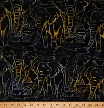 Cotton Batiks Elephants Animals Black Fabric Print by Yard D176.54 - £11.53 GBP