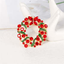 Red Crystal &amp; Green Enamel Butterfly Wreath Brooch - £10.96 GBP