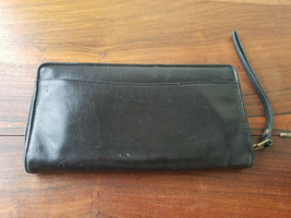 Black Leather Travel Wallet Passport Airline Ticket Zippered Wristlet - £7.75 GBP