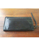 Black Leather Travel Wallet Passport Airline Ticket Zippered Wristlet - $9.85