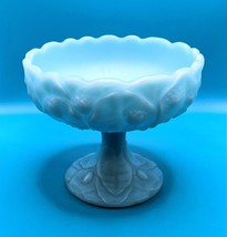 Vintage 1950&#39;s Fenton Blue Marble Cabbage Rose 5&quot; Compote Candy Dish - $20.00