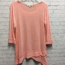 Simply Noelle Womens Tunic Top Solid Coral 3/4 Sleeve Stretch Shark Bite... - $15.35