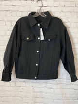 Gacaky Womens Medium Denim Jacket Black Button Front Pockets Long Sleeve... - $19.78