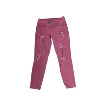 YMI Wanna Betta Butt? Jeans Size 0 Burgundy Skinny Distressed Stretch 24X24 - £15.02 GBP