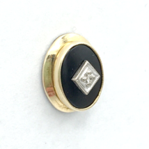 14K yellow gold oval tie tack - onyx with diamond accent - vtg black sto... - $95.00