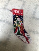 vintage Needlepoint Christmas Stocking Noel 19&quot; long Red Velveteen backing - $21.49