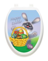 Toilet Tattoos Vinyl Lid Cover Easter Bunny Removable Reusable Elongated. - £10.30 GBP