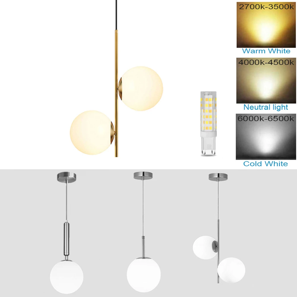 Nordic Glass Ball G9 LED Pendant Lights Gold Black Luxury Bedroom Hangin... - $24.53+