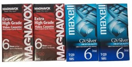 Lot (4) Blank MAXELL T-120 GX-Silver &amp; Extra High Grade VHS 6 Hr Video Tapes - $15.83