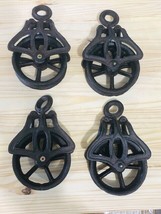 4 Rustic Pulleys Cable Wheel Hook Farmhouse Country Home Decor Cast Iron... - $9,999.00