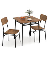 3 Piece Dining Table Set for 2 Wood Square Table with Metal Frame-Brown ... - $3,622.31 MXN