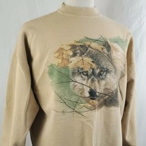Vintage National Wildlife Gray Wolf Sweatshirt XL Pullover Tan Nature 90&#39;s USA - £19.97 GBP