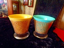 LOT of 2 Vintage Raffiaware Burlap dessert cups-Mid Century - £15.57 GBP