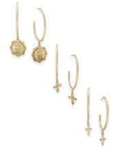 Thalia Sodi Womens Gold Tone 3 Piece Set Cross Charm Hoop Earrings,Gold,No Size - £27.13 GBP