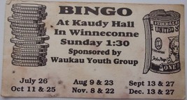 Vintage Bingo At Kaudy Hall In Winneconne Date Card - £1.55 GBP