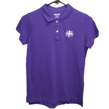Lands&#39; End Girl&#39;s Medium 10/12, Short Sleeve Mesh Polo Shirt, Purple w/ ... - $14.99