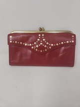 Vintage Buxton Leather Wallet Coin Purse Kiss Lock Red Gold Ladies Y2K - £13.77 GBP