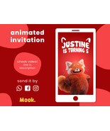 Turning Red Video Invitation Animated, Turning Red Digital Birthday Invi... - $18.28 CAD