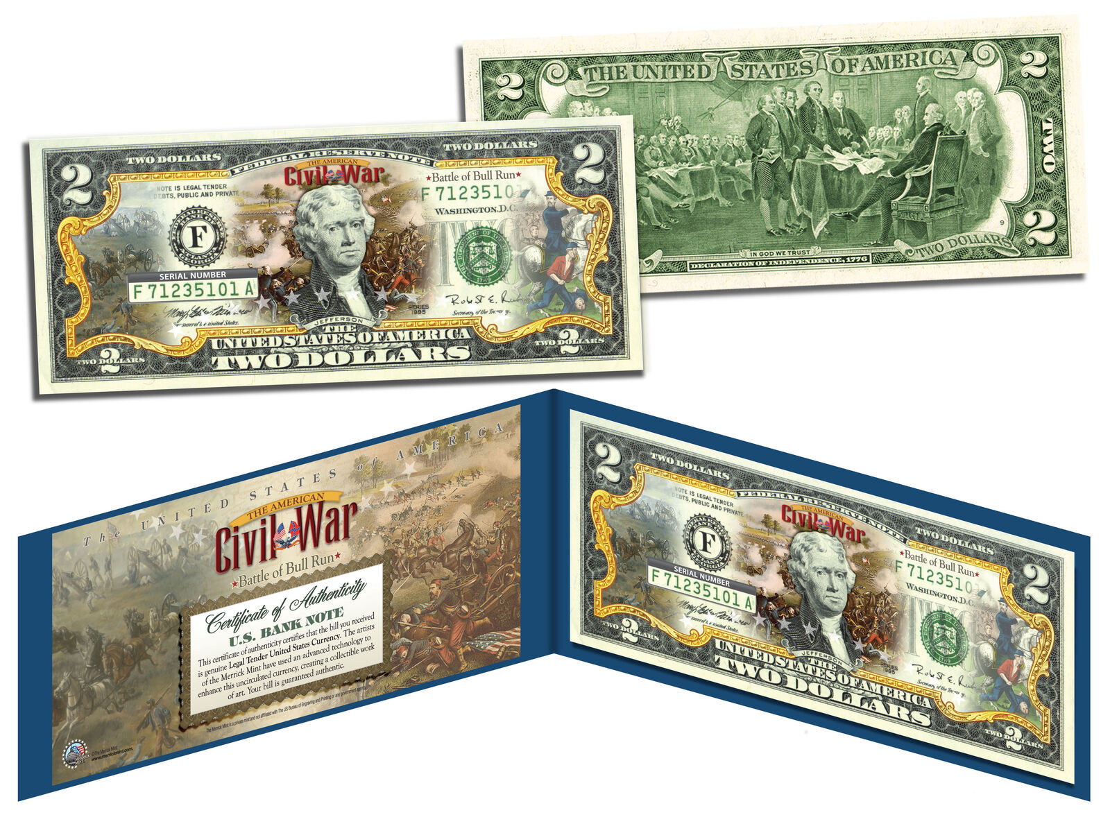 BATTLE OF BULL RUN American CIVIL WAR Genuine Legal Tender U.S. $2 Bill - $12.16