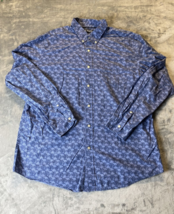 Chaps Men&#39;s XL Button Down Long Sleeve 100% Cotton Blue Palm Tree Print Shirt - £6.75 GBP