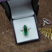 Bollywood Style Indian Silver Plated Silver CZ Emerald Ring Wedding Jewelry Set - £15.01 GBP