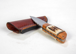 Stag Horn + Olive Wood Handle 5.25&quot; Mini Boot Knife; Strong, Solid, Sharp! - $13.46