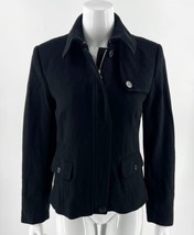 J Crew Wool Jacket Size 8 Black Zip Up Button Flap Womens Coat Style# 64710 - £47.48 GBP