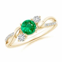 Authenticity Guarantee 
ANGARA Emerald and Diamond Twisted Vine Ring in 14K Y... - £1,066.03 GBP