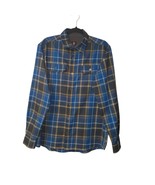 Swiss Tech Mens Medium 38-40 Button Down Shirt Flannel Blue Brown Plaid - $12.25