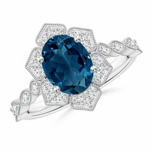 ANGARA Oval London Blue Topaz Trillium Floral Shank Ring for Women in 14K Gold - £1,544.51 GBP