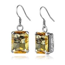 Real 925 Sterling Silver Handmade Fine Jewelry Yellow Crystal Earrings For Women - £40.23 GBP