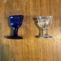 Vtg Cobalt Blue And Clear Glass Eye Wash Cup Set 3” - £47.48 GBP