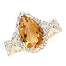 ANGARA Pear Citrine Twisted Split Shank Cocktail Ring in 14K Gold (A, Size-12x8) - £1,445.75 GBP