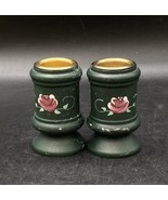 Hand Painted Floral Wood Green Pair Candle Holder Norwegian Rosemaling - €21,49 EUR