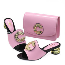 Latest Design Shoes And Bag 1 Set Luxury Leather Fashion Italian Lady Shoes Pink - £67.93 GBP