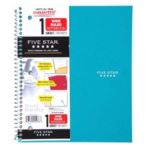 Five Star Spiral Notebook, 1 Subject, Wide-Ruled Paper, 100 Sheets, 10-1/2" X 8" - £23.44 GBP