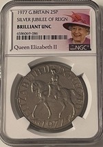 1977 Great Britain 25 Pence Silver Jubilee Reign Of Queen Elizabeth Ii Ngc Coin* - £34.43 GBP