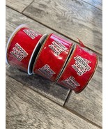Sheer Fabric Ribbon NWT 3 rolls Red sparkle Gold Trim Wired Christmas Ho... - $325.95 MXN
