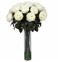 Nearly Natural 1219-WH Fancy Rose Silk Flower Arrangement in White - £141.20 GBP