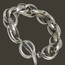 Vintage Italia Crea Sterling Silver Italy Triple Chain Link Toggle Bracelet 8&quot;. - £107.91 GBP