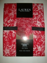 New LAUREN Ralph Lauren 70" Round Tablecloth Red with White Winter Poinsettia - $39.59